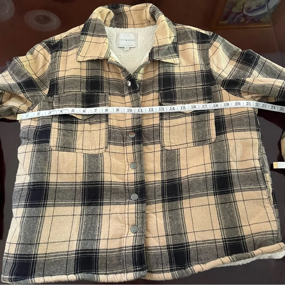 Plaid Lucky Brand Women's Jacket Black and Tan size L - Picture 5 of 9